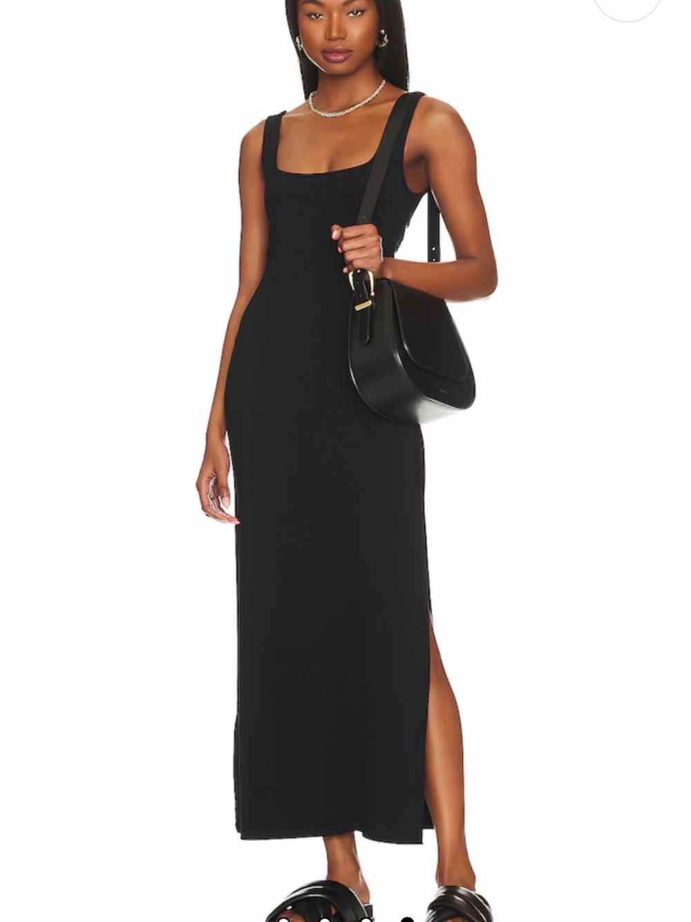 l*space Black Ribbed Square-Neck Maxi Dress with Side Slit